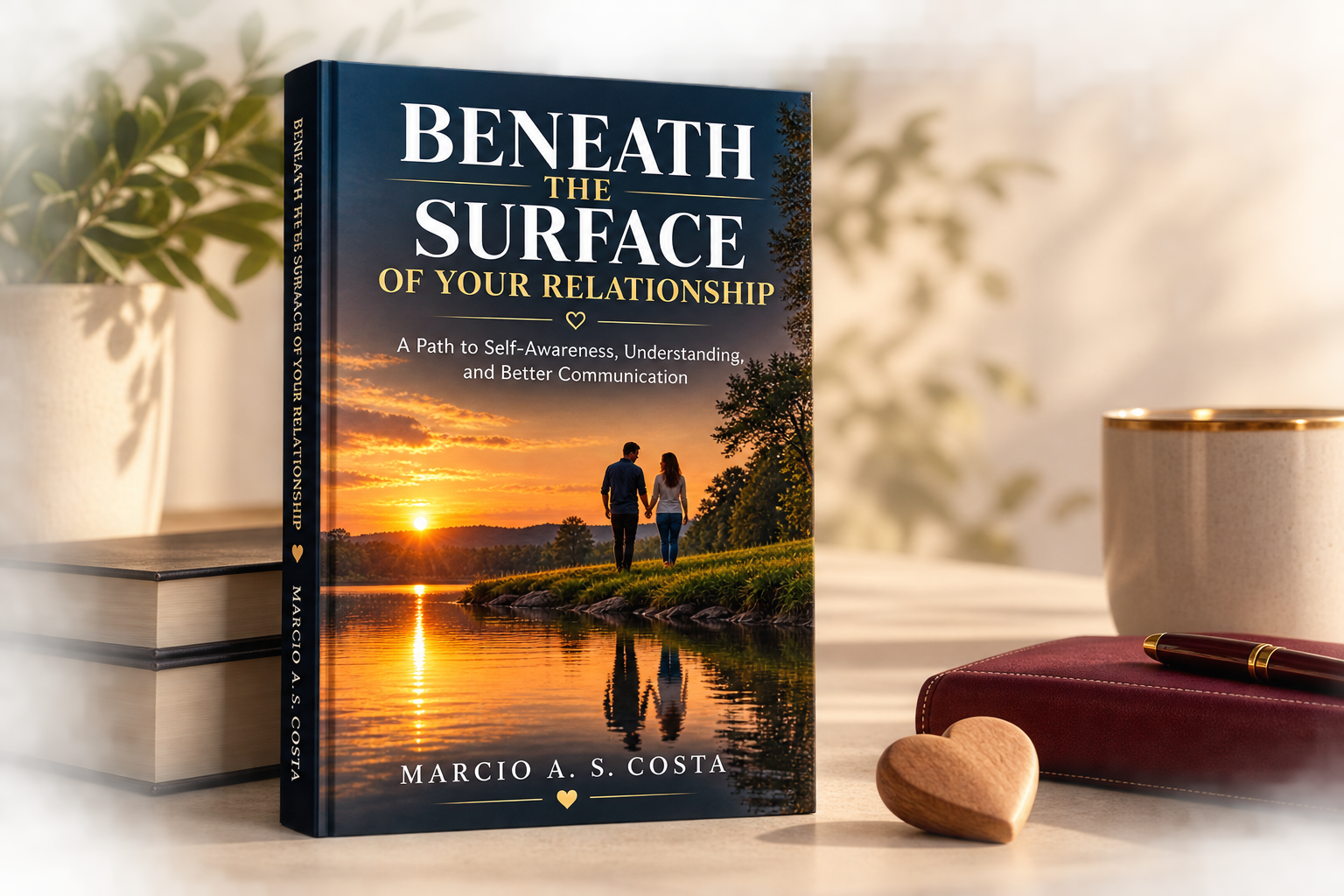 Beneath the Surface of Your Relationship by Marcio A. S. Costa, shown as a hardcover book beside a journal